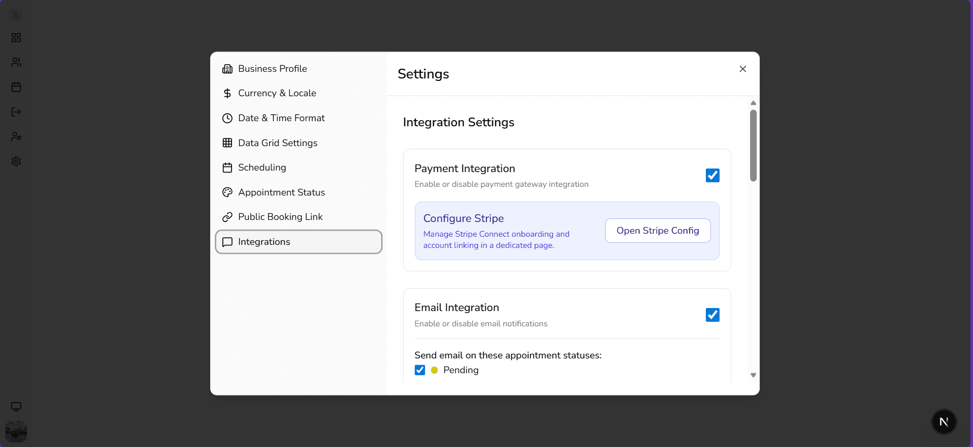 Settings and integrations